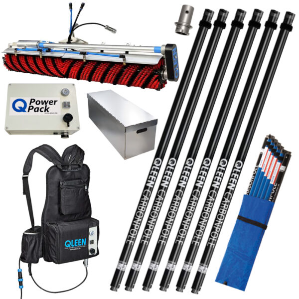 Qleen Vario 100cm + Backpack + 9.6m Carbon Pole Sections – Solar Cleaning Package
